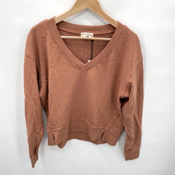 Michael Stars Evereve NWT Camila V Neck Pullover Sweatshirt in Terracotta // XS - Picture 5 of 12